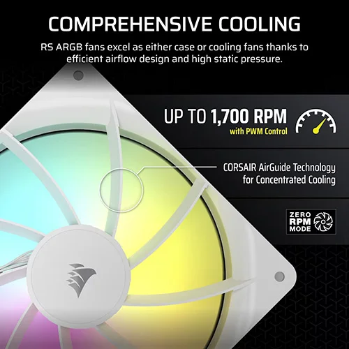Corsair RS140 ARGB White 140mm PWM Cabinet Fan (Single Pack)